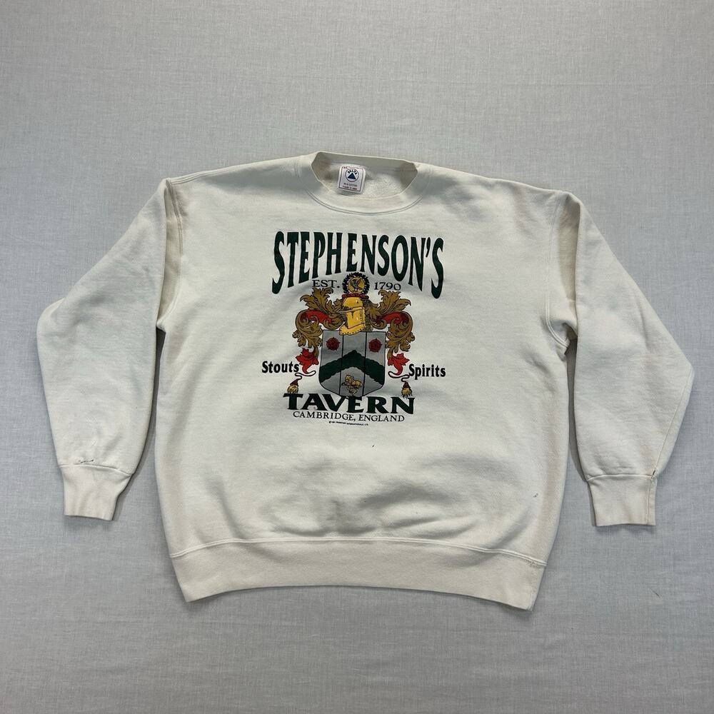 Vintage Stephenson's Tavern Cambridge England Sweatshirt Men's XL Crest Graphic